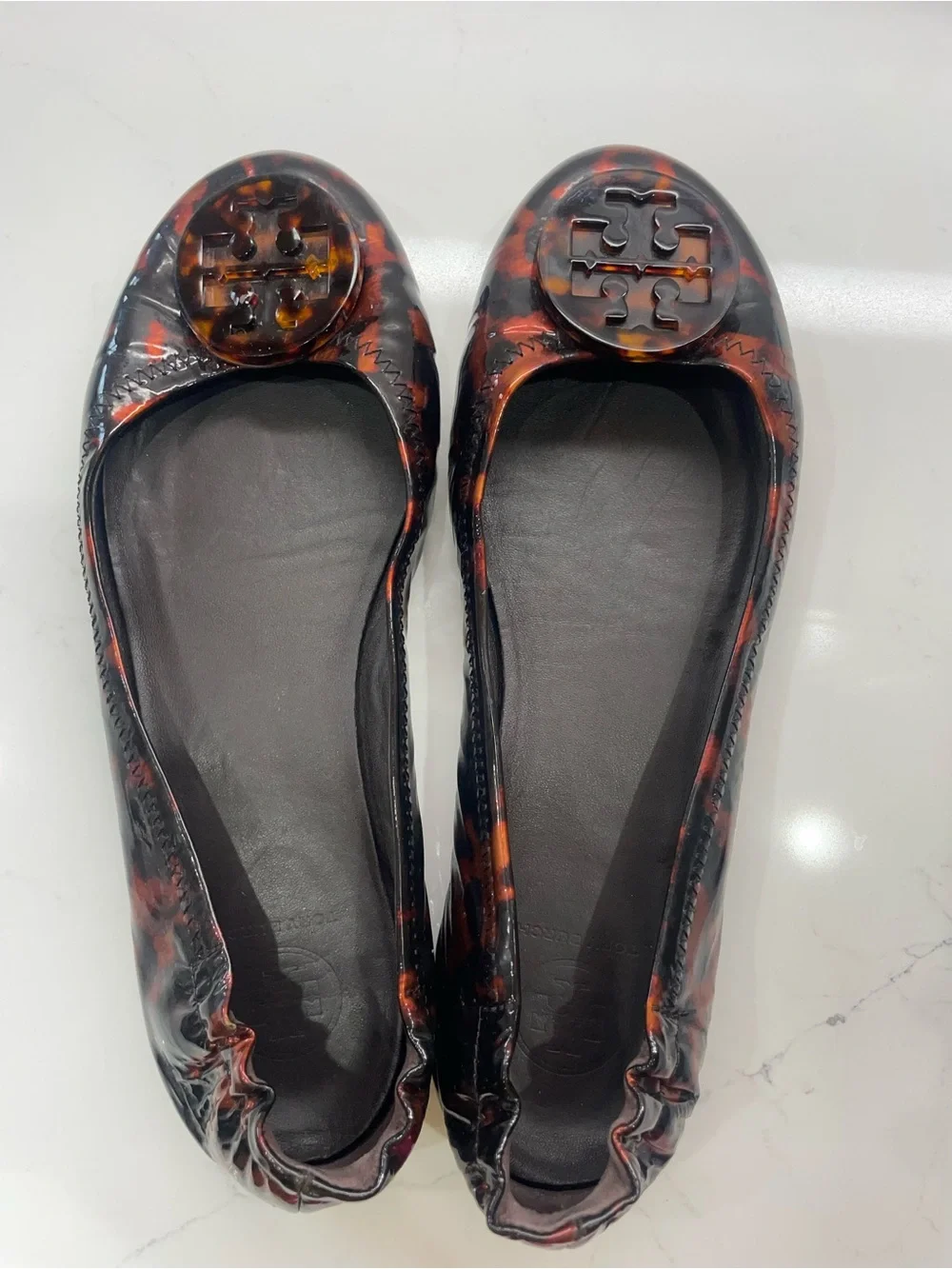 Tory Burch Minnie travel flats tortise shell size 7.5